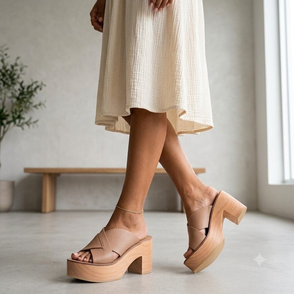 Free People Kora Wooden Platform Clogs. Size 40 (9.5)